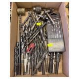 Assorted Large Drill Bits, Reamers, Hole Saw & Drill Chuck
