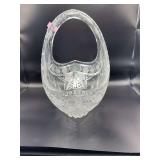 Cut Crystal Handled Basket with Etched Floral Design