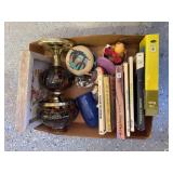 2 boxes of home decor and books