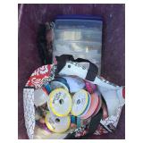 Sewing supplies stamp book partial filled and picture frames.