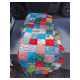 Handmade Multicolor Patchwork Tied Quilt – Assorted Fabric Squares Twin/Full