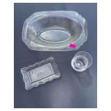 Assorted Clear Pressed & Etched Glassware Lot – Serving Bowl, Dish & Vase