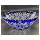 Val St. Lambert Cobalt Blue Cut-to-Clear Crystal Bowl