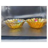 Pair of Amber Iridescent Carnival Glass Ruffled Bowls