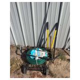Garden Hose Reel Cart with Garden Hose, Bow Saw & Assorted Yard Tools