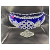 Cobalt Blue Cut-to-Clear Crystal Pedestal Bowl