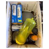 Box of gloves and flashlights