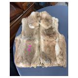 Vintage Genuine Rabbit Fur Patchwork Vest w/ Zip Front & Fur Collar