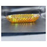 Amber Iridescent Carnival Glass Oval Serving Bowl