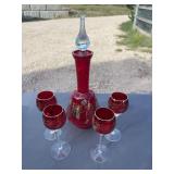 Assorted Decorative Glassware weatmoreland, Boehima – Cobalt Blue Pitcher, Clear Vases & Red Decanter Set