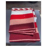 Handmade Crochet Striped Afghan Blanket – Burgundy, Red, Pink & White