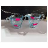 Pair of Vintage Blue Glass Creamer & Sugar Bowl