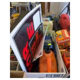 Box of mixed signs hand cleanse and safety glasses