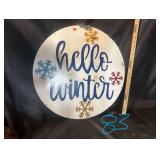 Hello winter hanging metal art sign
