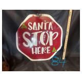 Santa Stop Here hanging metal art sign