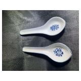 Vintage Chinese Blue & White Porcelain Soup Spoons – Pair
