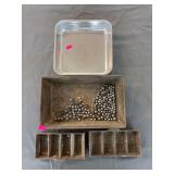 Vintage Lead Bullet Casting Molds with Assorted Lead Balls & Metal Trays