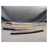 2-Sword Lot – Japanese-Style Katana & Military Cavalry Saber with Scabbards
