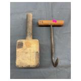 Vintage Wooden Mallet & T-Handle Hook Tool