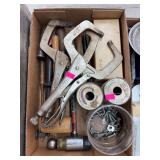 Flat of Assorted Hand Tools, C-Clamps, Locking Pliers, Wire & Hardware