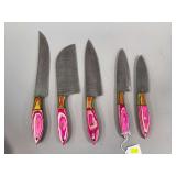 5-Piece Damascus-Pattern Kitchen Knife Set – Chef, Cleaver
