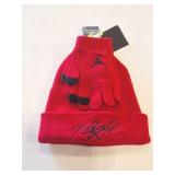AIR JORDAN- RED AND BLACK CHILDS HAT AND GLOVE SET