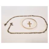 SILVERLIKE NECKLACE, GOLDLIKE CROSS PENDANT WITH