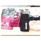 JEAN JACKET, 4 SHIRTS , PINK HAT- PINK SWEATER-