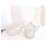 CRYSTAL DISH WITH LID- VASE- AND BOWL