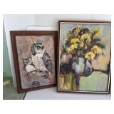 ORIGINAL OIL AND BOARD AND OWL WALL HANGING