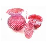 3- RED/ PINK KNOB GLASS ITEMS