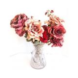 CUT GLASS PITCHER- WITH ARTIFICIAL FLOWERS