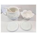 SOAP TUREEN-CABBAGE BOWL AND 2 MILK GLASS HOB
