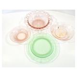 GREEN AND PINK DEPRESSION GLASS- 4 PIECES