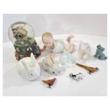 GLASS AND PORCELAIN ITEMS- BUNNIES, BABY- SNOW