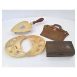 BRASS- SWAN TRIVET,  BOX, DUST PAN AND METAL