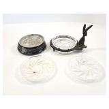 RABBIT TRIVET AND CRYSTAL COASTERS