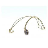 14K GOLD CHAIN WITH PENDANT- PURPLE STONE