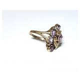 10K GOLD RING WITH PURPLE AND CLEAR STONES
