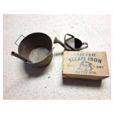 ELECRRIC STEAM IRON AND 2 METAL DECOR ITEMS