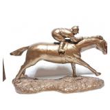 RACING HORSE AND JOCKEY RUNNING STRETCH STATUE-