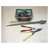 2 HEDGE TRIMMERS- AND TOOL CONTENTS OF BASKETS