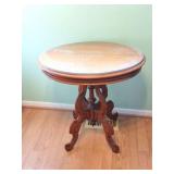 ORNATE WOODEN TABLE WITH GLASS TOP