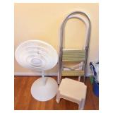 3 METAL STEP STOOS- FAN AND PLASTIC STEP