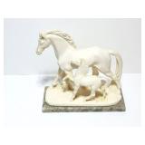RESIN MARE AND FOAL STATUE- ON MARBLE