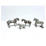 4 HARNESS HORSES IN PEWTER