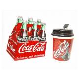 COCA-COLA- EMBOSSED TIN SIGN AND GIANT MUG