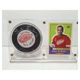 TED LINDSAY SIGNED PUCK- WITH UPPER DECK CARD-