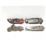 4- ASSORTED FOLDING KNIFE LOT- HARLEY AND MORE