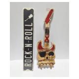 ROCK AND ROLL STREET SIGN AND WOODEN GUITAR WALL